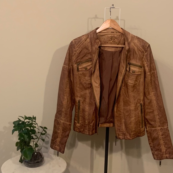 Women’s Medium Brown Leather-Like Jacket - Picture 3 of 4